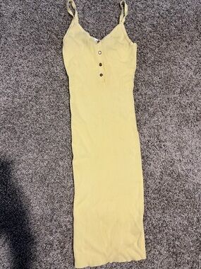 Marshalls Pale Yellow Ribbed Button-Front Midi Dress